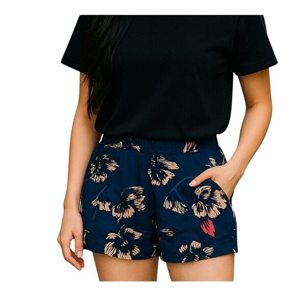 J. Crew Blue Floral Print Linen Blend Casual Chino Shorts Size 0 - Picture 1 of 12